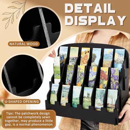 Bookmark Display for 2.2'' Bookmark, Portable Sticker Holder, Adjustable Stand, Curved Pockets Greeting Card Display for Business Vendor, Retail Store Shop(18 Pockets,Black)