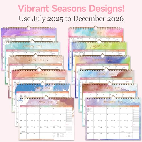 Lbylyhxc 2026 Calendar - Use Now to December 2026 -18 Monthly Wall Calendar 2026, 11 x 8.5 Inches.Thick Paper with Julian Dates and Block for New Year and Christmas Presents (Wall Calendar 2025-2026 Colorful)