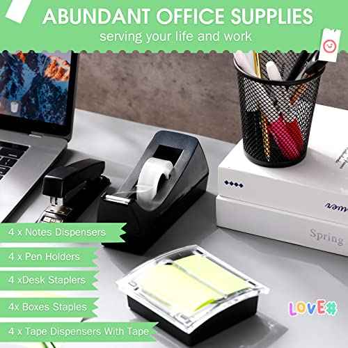 Jutom 20 Pcs Pop Dispensers Desk Staplers Tape Dispensers Pen Holder Set for Desk Office Stapler with Standard Staples Black Tape Holder Acrylic Posted Notes Holder for Office Supplies