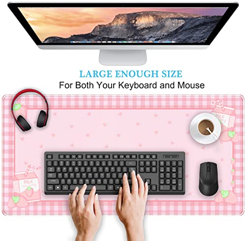 Pink Heart Kawaii Desk Mat Large Mouse Pad for Gaming & Office, 31.5x15.75 in