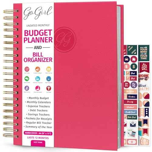 GoGirl Budget Planner & Monthly Bill Organizer ? Monthly Financial Book with Pockets. Expense Tracker Notebook Journal, Large (Hot Pink)