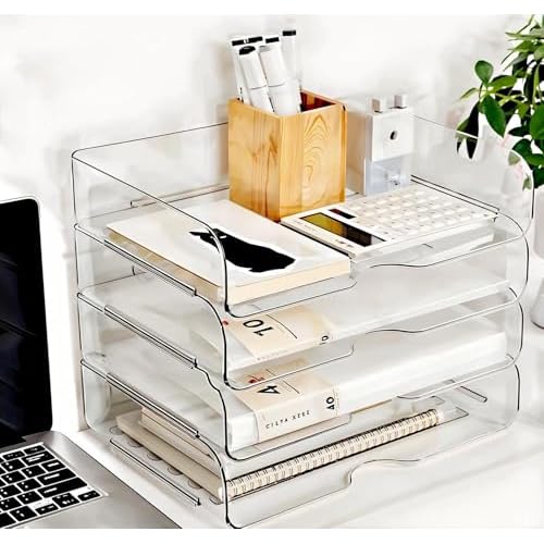 Large Capacity Desk Organizer, 4 Tier Paper Organizer, File Organizer for Desk, Stackable Paper Tray for Office, Home and School