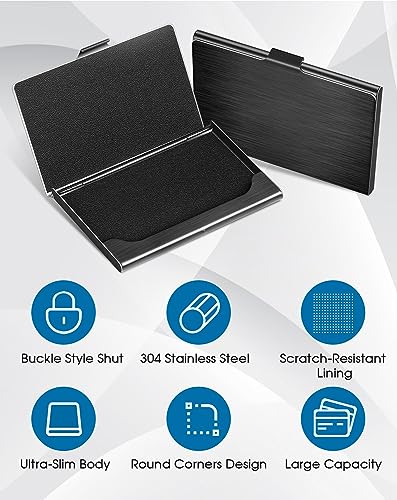 MaxGear Black Stainless Steel Business Card Holder Slim Card Case