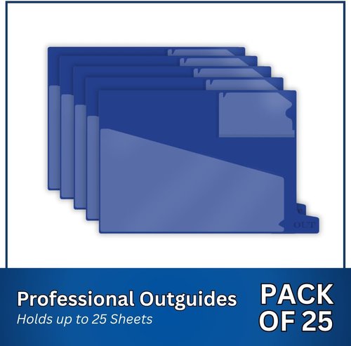 Doctor Stuff Vinyl Outguides - Diagonal Cut Front Pocket & Top Charge Out Slip Pocket | Navy, Letter Size 9" x 13-1/4", 25/Box