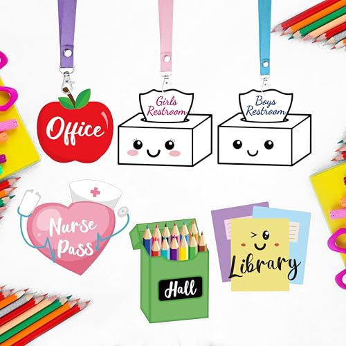 Unbreakable Wooden Classroom Hall Passes with Lanyards - Set of 6