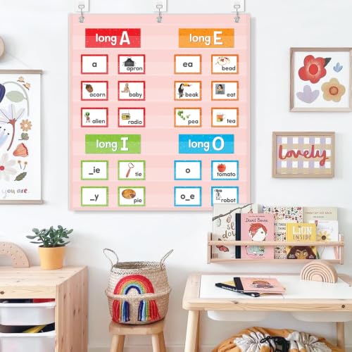 Pink 7 Pocket Chart for Classroom - 28x28 inches, Pink, 7 Pockets, Godery