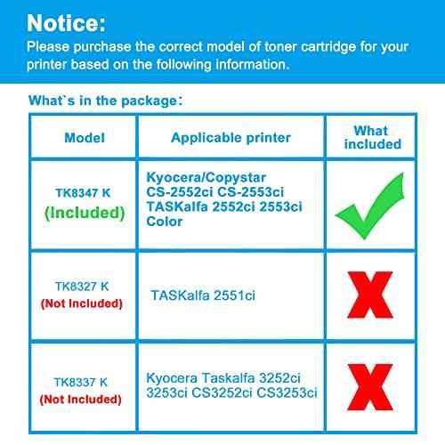 LCL TK8347 TK-8347 TK8349 TK-8349 Black Toner Cartridge Replacement for Kyocera TK8347K TK-8347K for Kyocera Copystar CS-2552ci CS-2553ci TASKalfa 2552ci 2553ci Color Printer (1-Pack)