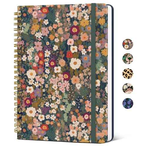 Taja Lined Spiral Journal Notebook for Women, A5 Cute College Ruled Hardcover Notebook for Work & Note Taking, Pretty Journal for Writing, 140 Pages, Flower Garden