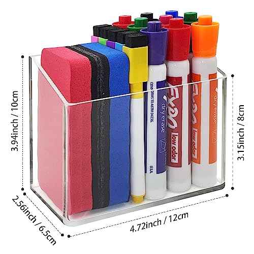 Magnetic Glass Whiteboard Pen Holder - Magnetic Dry Erase Marker Holder for Fridge, Whiteboard, Office, Home, 1 Pack