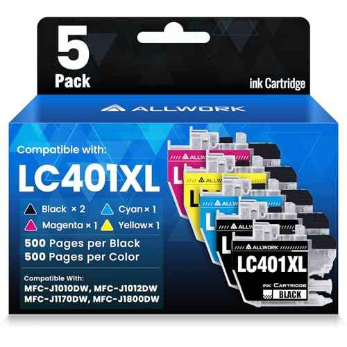 LC401XL LC401 MFC-J1010DW Ink Cartridges for Brother Printer LC 401XL Ink Cartridge Compatible for Brother MFC J1010DW MFC-J1170DW MFC-J1800DW MFC-J1012DW Series Printer (5 Packs) High Yield