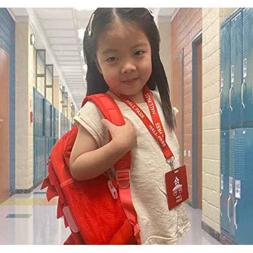 Hall Pass Lanyards with Card Passes,Unbreakable School Classroom Passes Set for Teacher Parents (Hall Bathroom Library Office & Nurse),5 Pcs (Hall)