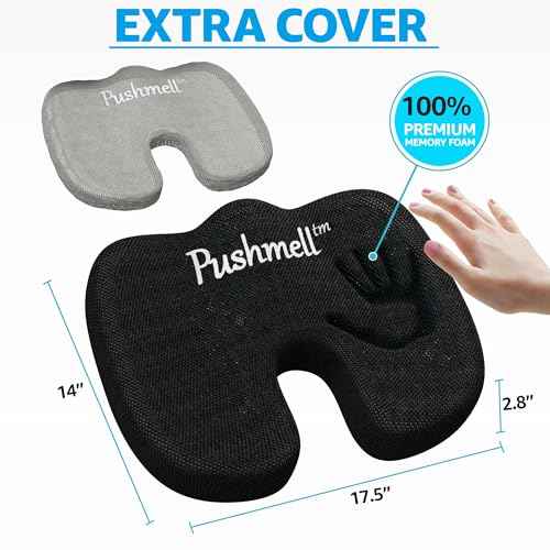 Premium Memory Foam Gel Seat Cushion for Tailbone, Coccyx, Back & Sciatica Pain Relief ? Fits 17.5¡± x 14¡± Seats, Ergonomic Office Chair Cushions for Desk, Home, Car ? Includes Bonus Extra Cover