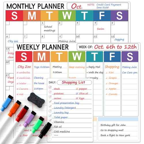 3 Pack Dry Erase Magnetic Calendar for Refrigerator - Monthly & Weekly & Daily Planner Magnet Whiteboard for Fridge Wall - Shopping, Meal/Menu, to Do List, Family Schedule Planning Board (9CO-3RIZH)
