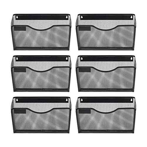 EasyPAG Wall File Organizer with Label Panel 6 Single Pocket Mesh Hanging File Folder Organizer for Letter/A4 Size Folders Wall Mounted Vertical Mail Holder for Paperwork, Office, Home, School, Black
