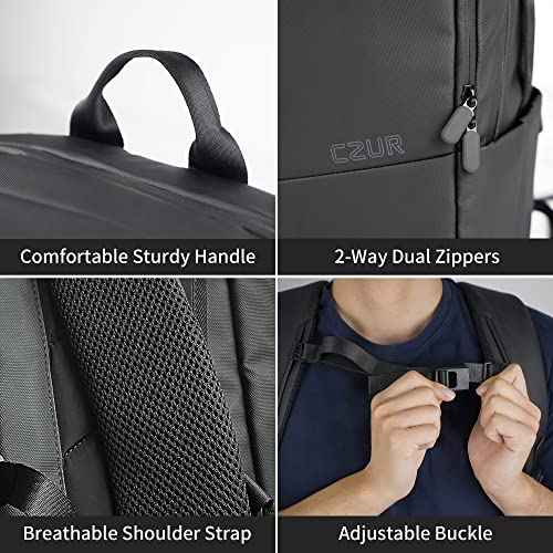 CZUR Business Travel Backpack for Men, Black Water Resistant Laptop Backpack, High Capacity Work Backpack Fits 17.3 Inch Laptop