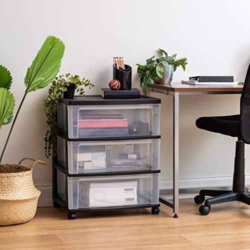 IRIS USA Black 3-Drawer Storage Cart with Wheels - Portable Organizer