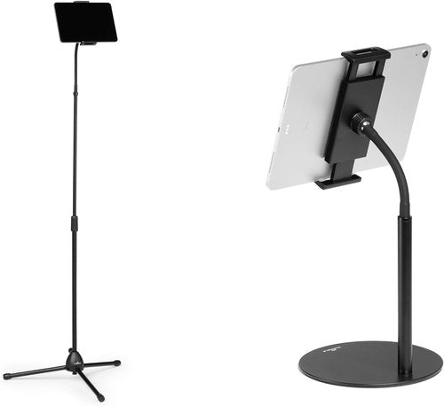 Durable Twist Tablet & Smartphone Table or Floor Stand - Gooseneck 360 Degrees Swivel Mount with Adjustable Height - Compatible with iPhone, Android, iPad, Tablet - Black Tablet & Smartphone Holder