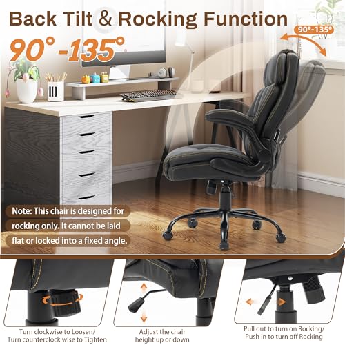 BIGGARSIT Massage Office Chair 500LBS Ergonomic Rocking Big & Tall with 4-Point Vibration & Heat, Black