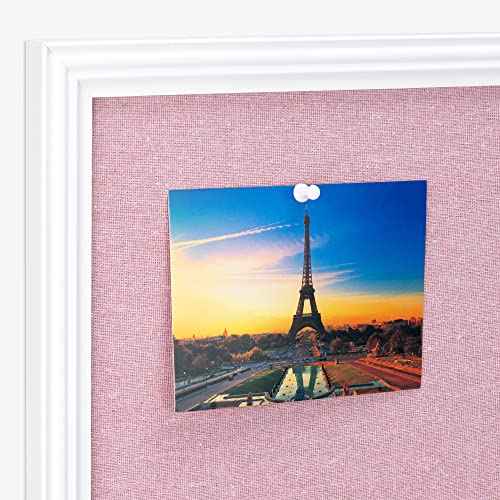 Navaris Framed Linen Bulletin Board - 17 x 23 inches Fabric Jewelry Organizer Pinboard for Wall Memory Memo Pin Board - Pink Linen with White Frame