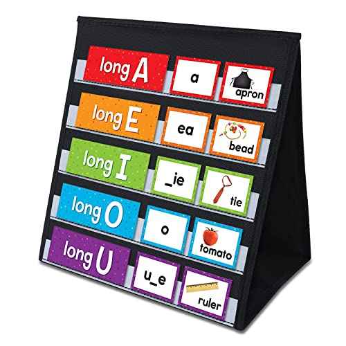 Tabletop Pocket Chart for Classroom or Home,Small Double Sided Stand Pocket Chart ? Fits Standard 3¡± Sentence Strips and Cards (Black)