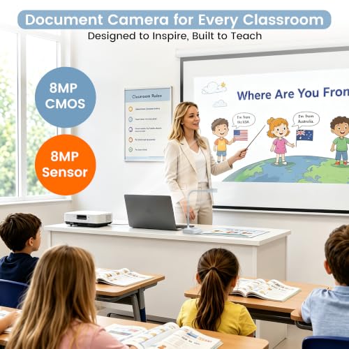8MP USB Document Camera with 9X Zoom & Built-in Webcam for Classroom & Remote Teaching