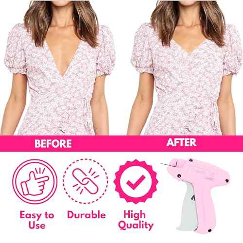 Stitch Gun for Clothes (Quick Fix Tool, Not a Sewing Machine), Handheld Clothing Tag Gun for Quick Clothing Repairs Includes 6 Needles, 1000 Black & 1000 White Fasteners (Pink)