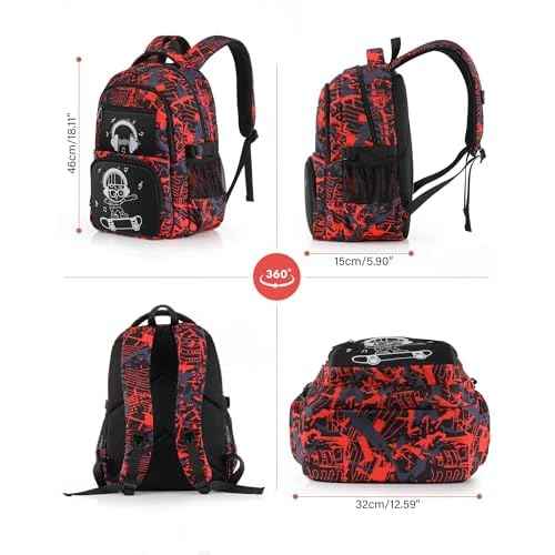 School Backpack for Boys Backpacks for Kids Camo Bookbag Teens Middle School Bags Waterproof Travel Backpack-Red