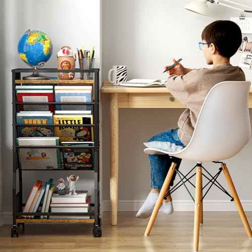 8 Tier Rolling Book Cart with Wheels, Mobile Book Storage Cart with 2 Sides Access Bookcase for Narrow Space, Rolling File Organizers and Storage for Home Office Living Room Classroom School
