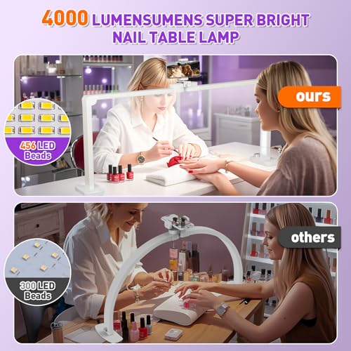 HITTI 456 LEDs Bright Nail Tech Lamp for Desk, 34 Inch Foldable Large Nail Arch Light with Phone Holder, Stepless Dimming & 3 Modes Half Moon Table Light for Manicure/Lash Extension/Tattoo/Beauty
