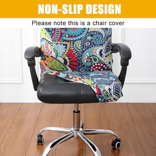 Smiry Stretch Printed Computer Office Chair Covers, Soft Fit Universal Desk Rotating Chair Slipcovers, Removable Washable Anti-Dust Spandex Chair Protector Cover with Zipper, Blue Green