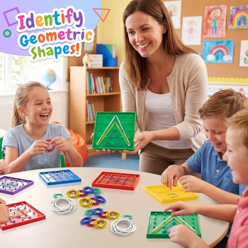 Small 6 Pack Double-Sided Geoboard Math Manipulatives for Kids Classroom Learning