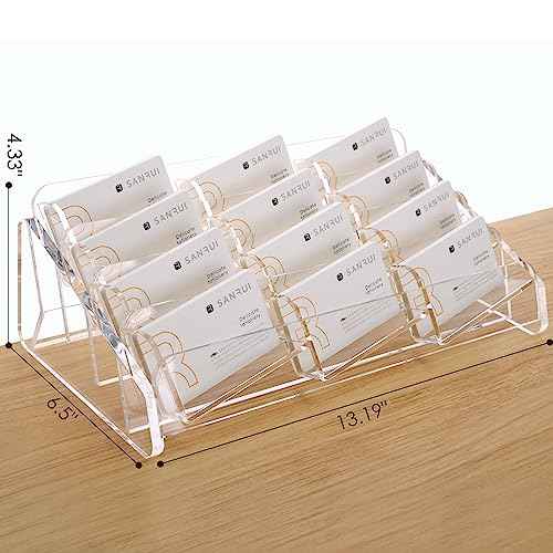 SANRUI Acrylic Business Card Holder for Desk, 4 Tier Clear Tilt Business Name Card Display Holders Stand Storage Organizer Fits720 Business Cards (Horizontal, 12-Slot)