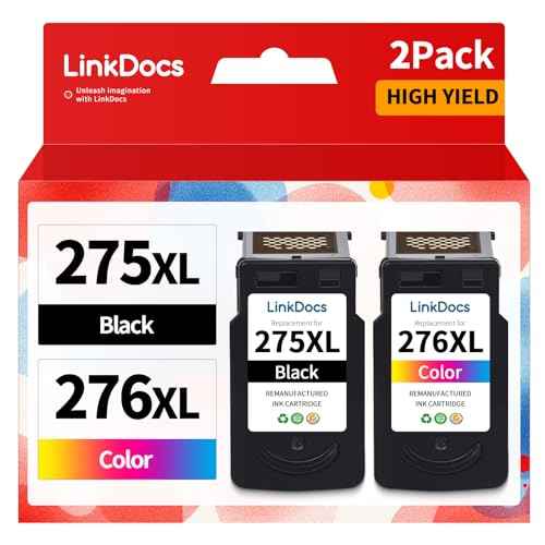 LinkDocs 275XL 276XL Ink Cartridge Combo Pack Remanufactured Replacement for Canon PG-275 CL-276 275XL 276XL used with PIXMA TS3520 TS3522 TS3500 TR4720 TR4722 TR4700 TS3700 Printers(1 Black, 1 Color)