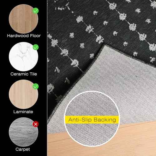 Office Chair Mat for Hardwood & Tile Floors, 60" x 48" Desk Chair Mat, Non-Slip Floor Protector for Rolling Chairs, Machine Washable Area Rug for Home Office, Black