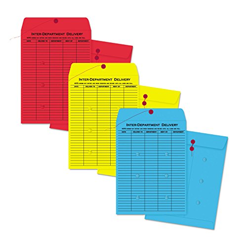 Red Interoffice Envelope with String & Button Closure 10x13 Inches, 100 Pack
