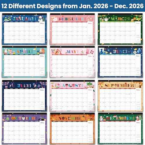 2026 Desk Calendar - 2026 Calendar from January 2026 to December 2026, 17" x 12", 12 Monthly Theme Desk Calendar with Protector Corner, Large Blocks