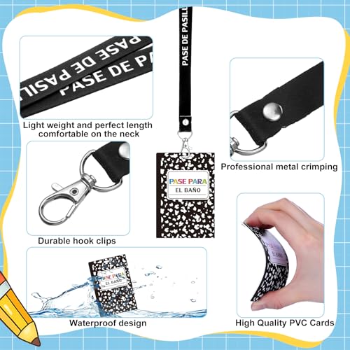 14-Pack PVC Hall Pass Lanyards with Bathroom Passes for Schools & Offices