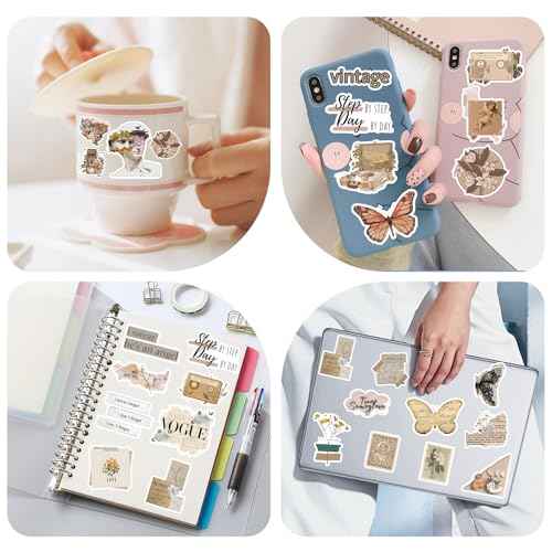 120Pcs Vintage Stickers, Waterproof Scrapbook Aesthetic Sticker for Daily Planner, Water Bottles, Handbook Junk Diary Stickers, Adults Scrapbooking Journaling Supplies DIY Paper Crafts