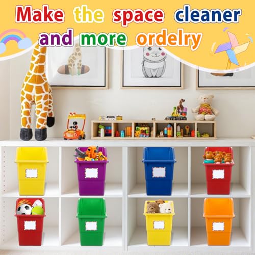 Gisgfim 12 Pack Rainbow Large Book Bins with Labels - Classroom Storage Organizer