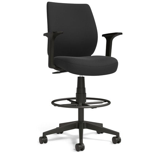 STAPLES Essentials Fabric Drafting Stool with Backrest and Footrest, Black (UN59388)