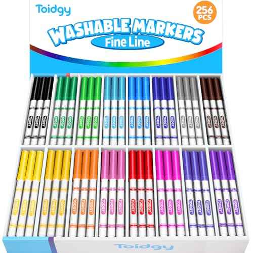 256 PCS Washable Markers for Kids, Colored Markers Bulk for School, Thin Marker Set in 16 Assorting Colors, Fine Line Marker with Conical Tip, Back to School Supplies, Classroom Must Haves