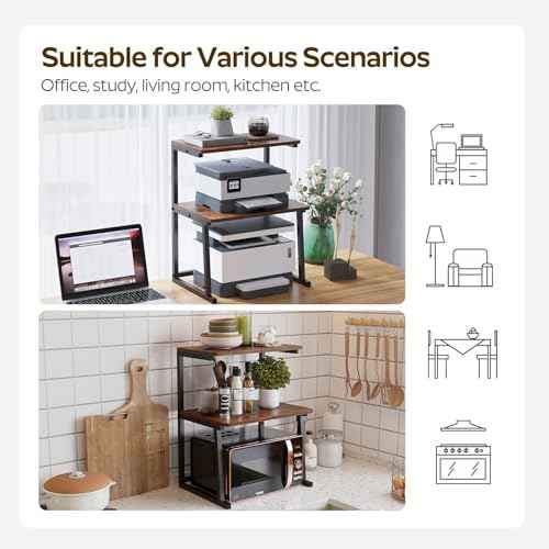 3-Tier Desktop Printer Stand, Universal Size Printer Shelf Organizer with Wide Platform, Heavy-Duty Multi-Purpose Office Desk Shelves for Home Office Organization