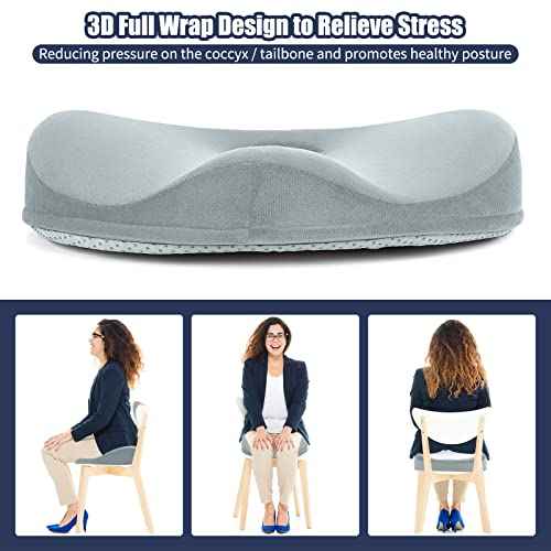 SAHEYER Donut Pillow for Tailbone Pain Relief and Hemorrhoids, Memory Foam Donut Cushion for Sciatica Nerve, Seat Cushion Butt Pillow for Men Women at Home Office Chair Car Long Sitting Comfort, Gray