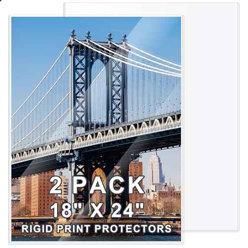 2 Pcs 18" x 24" Rigid Print Protectors Clear Hard Sheet Protectors Heavy Duty Top Loading Crystal Poster Sleeves Picture Frame Hard Plastic Sleeves for Art Prints Photos Documents Blueprint