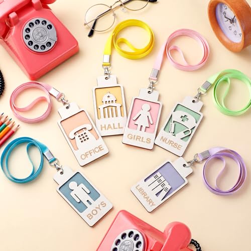 Sabary Light Color 6 Pack Classroom Hall Pass Lanyards with School Passes