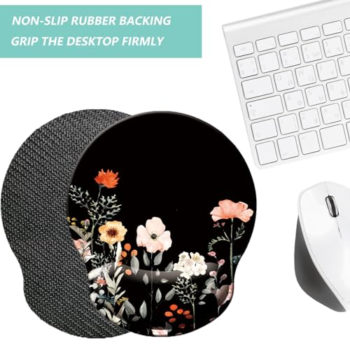 U-flower Black Ergonomic Wrist Support Mouse Pad with Memory Foam - Non-Slip, Gaming & Office