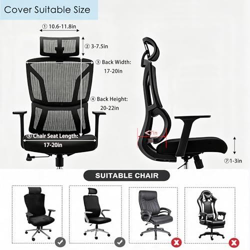 EVOLLER Jacquard 2-Piece Ergonomic Office Chair Cover with Headrest – Black (Jacquard, L-Black)