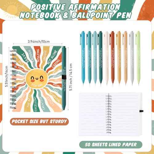 Thenshop 60 Pcs Bulk Mental Health Awareness Items Self Care Gifts Positive Affirmation Journals & Pens Inspirational Spiral Notebooks for Boss Employee Staff Coworker Student Teacher (Sunshine)