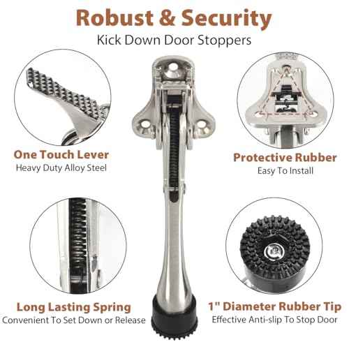 6 Pack Door Stops Kickdown Door Stoppers for Bottom of Door, 6 Inch Satin Nickel with Rubber Tips, Door Holder, Heavy Duty Kick Down Door Stop Once Touch Adjustable