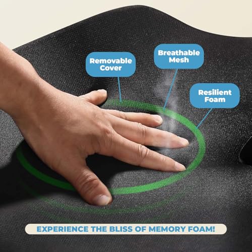 KH Ergo & Wellness Office Chair Cushion, Memory Foam Seat Cushion, Office Chair and Car Seat Cushion, Chair Driving Pillow, Standard (Black)